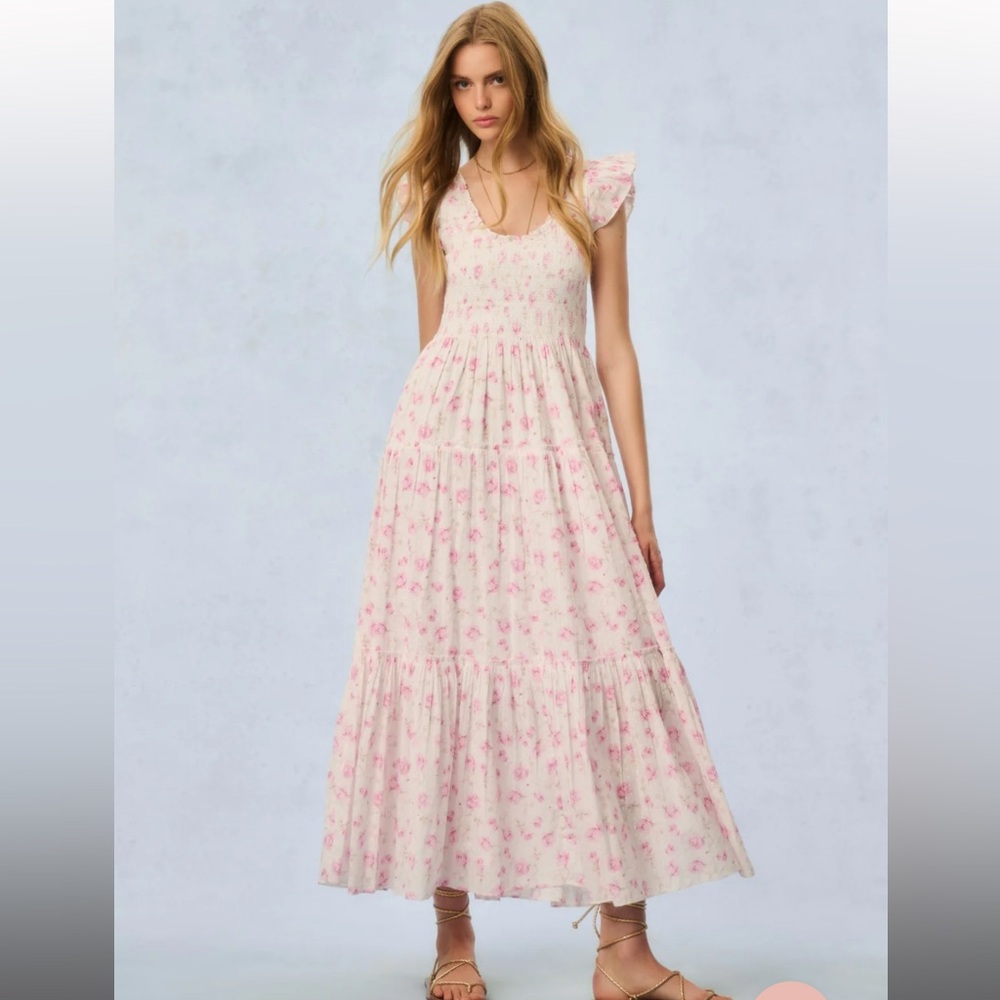 LoveShackFancy Chessie Heirloom Print Cotton Maxi Dress in Sterling Dust
